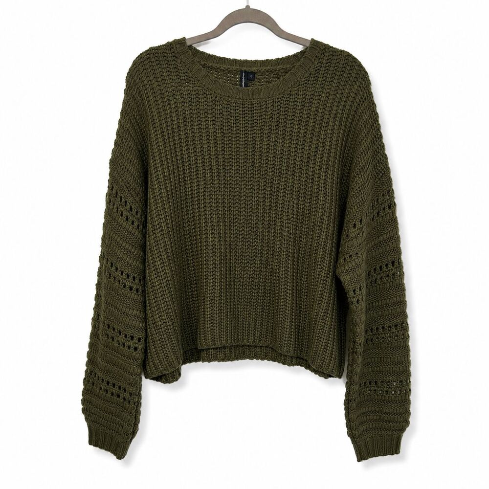 Moon&Madison Sweater Women's Large Green Chunky Knit Crew Neck Balloon Sleeve